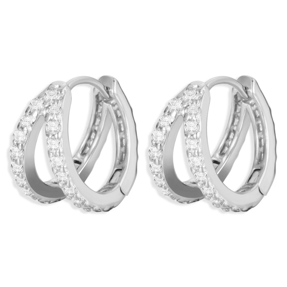 Новый дизайн золотистые двойные круглые серьги с микро-инкрустацией из фианита