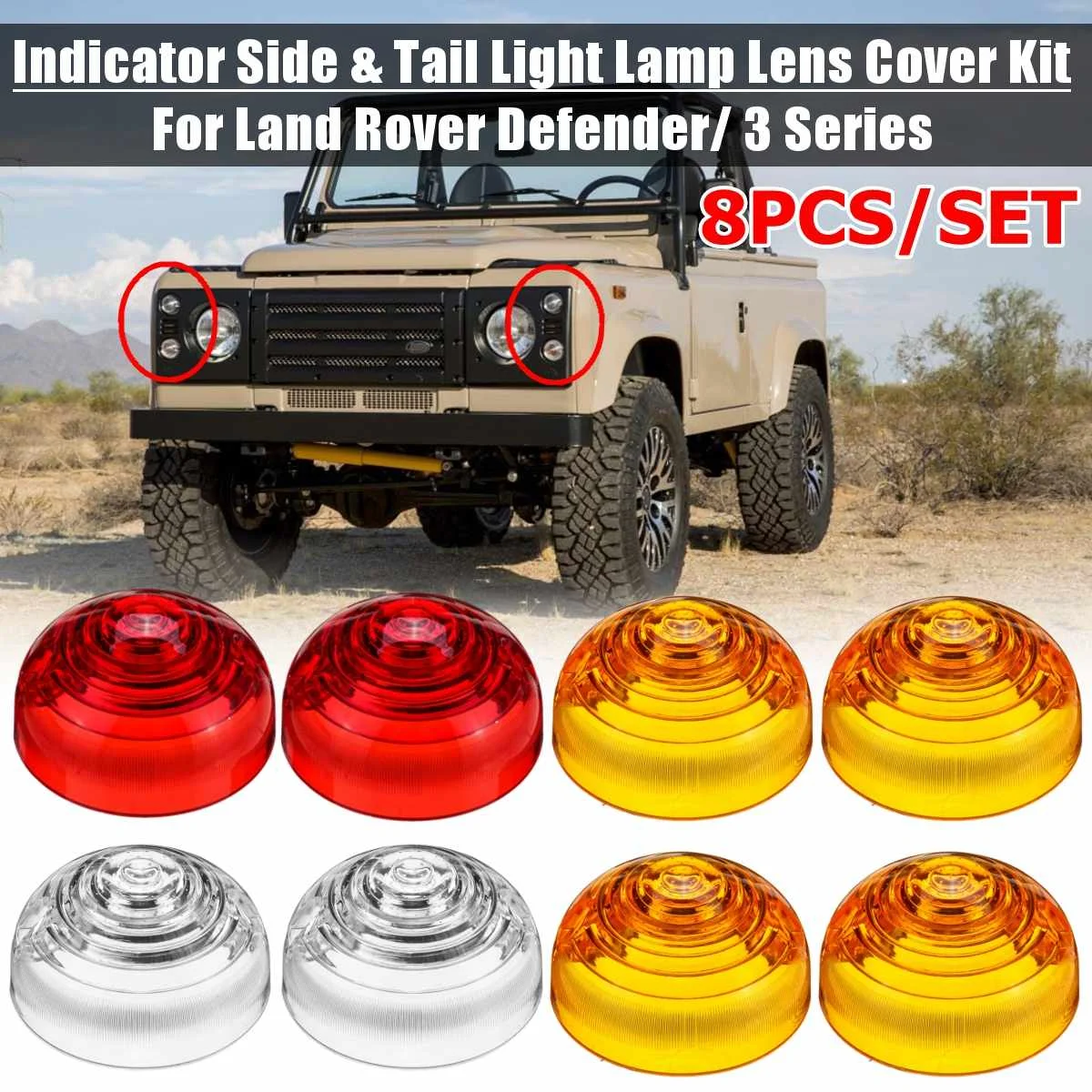 

8pcs Car Headlight Lens Cover Shell for Land Rover Defender Up to 1995 All Models Series 3 Car Front Side Signal Lamps #589284