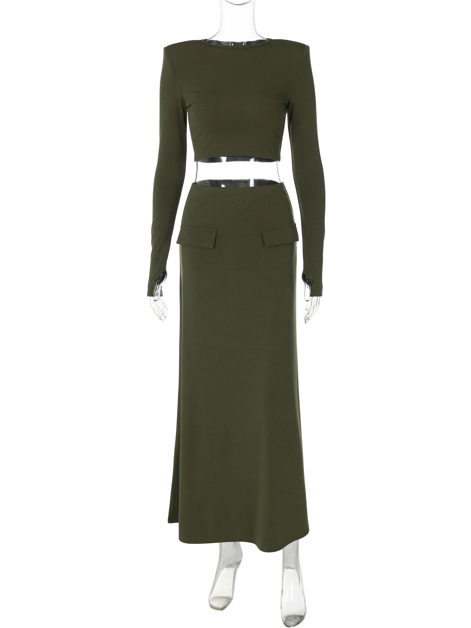 Hawthaw Women 2024 Spring Autumn Long Sleeve Crop Tops Skirts Two Piece Sets Outfit Basic Wholesale Items For Business