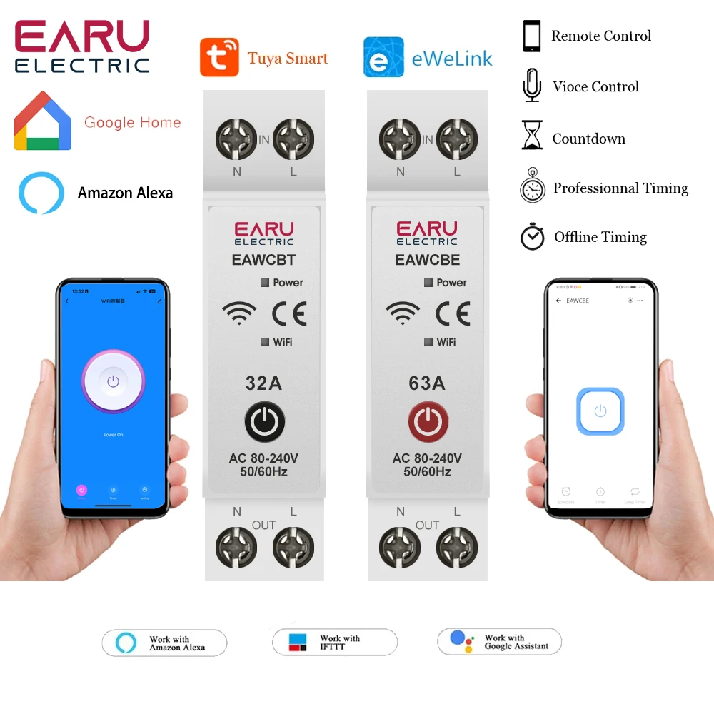 

Умный Wi-Fi выключатель EARUELECTRIC 63А