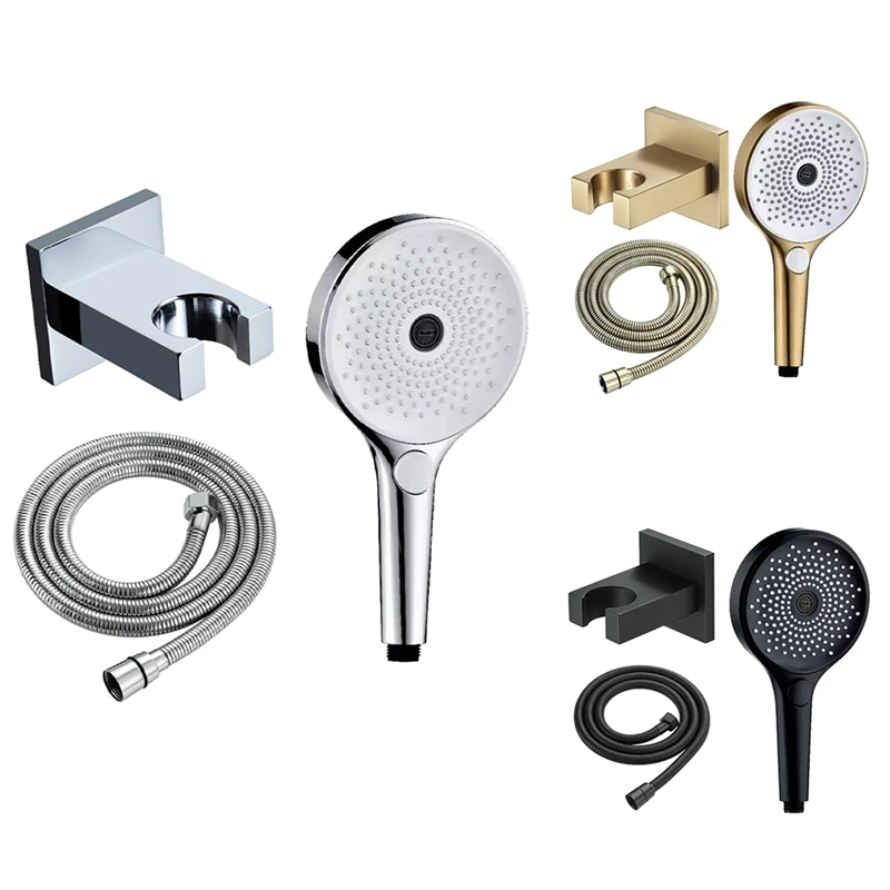 

Круглая ручная Лейка для душа из АБС-пластика для ванной комнаты с латунным основанием и шлангом из нержавеющей стали 1,5 м Бытовая зеркальна...