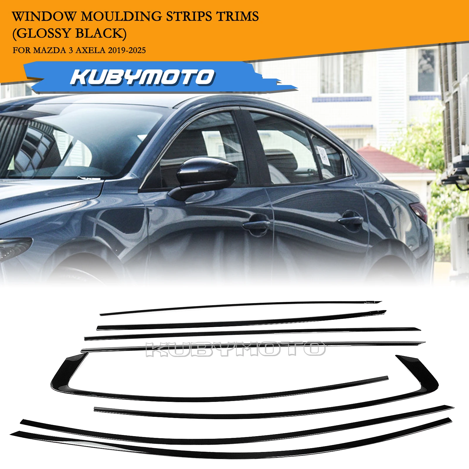 

8 шт. внешняя рамка для окна автомобиля, накладка на рамку для Mazda 3 Axela 2019-2025 Sedan