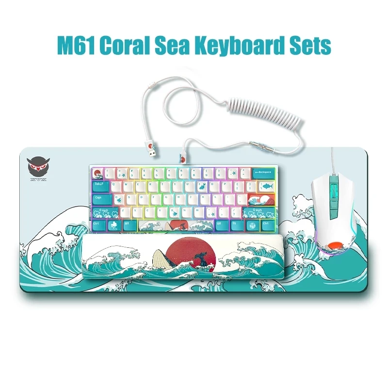 

XVX M61 60% Mechanical Keyboard Coral Sea Theme Wireless Ultra-Compact Gamer Keyboard SetRGB Backlit for Pc Gamer Gateron Switch
