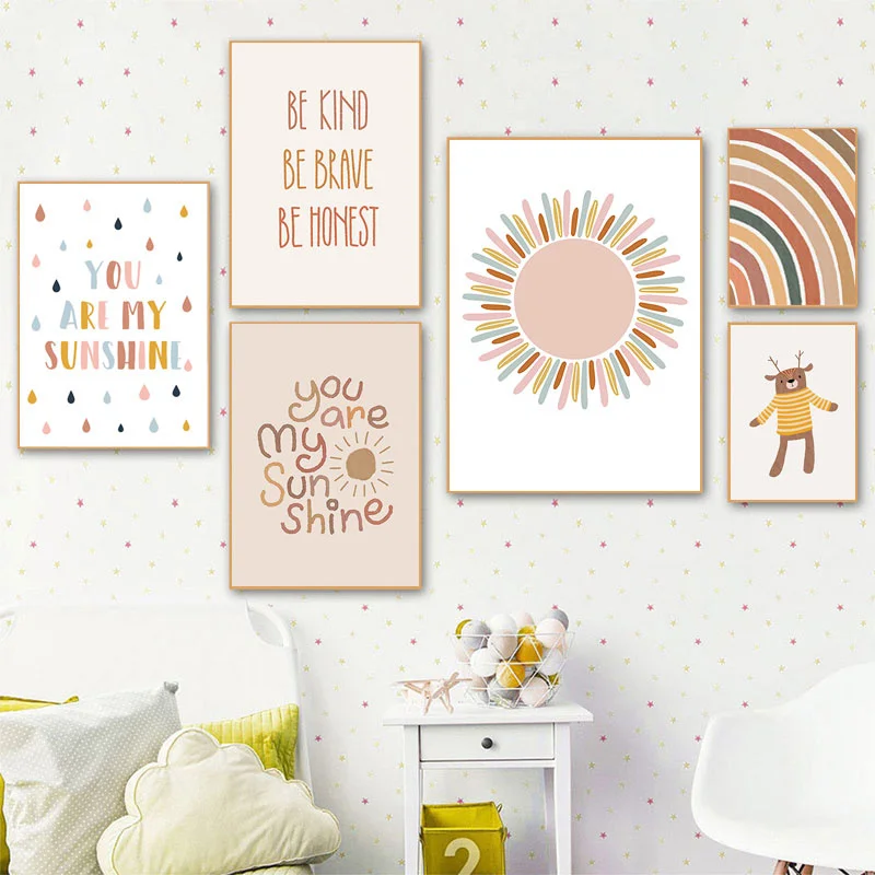 

Nordic Nursery Rainbow Sun Text Poster And Prints Bohemian Kids Room Canvas Painting Baby Bedroom Home Decor HD Wall Art Picture