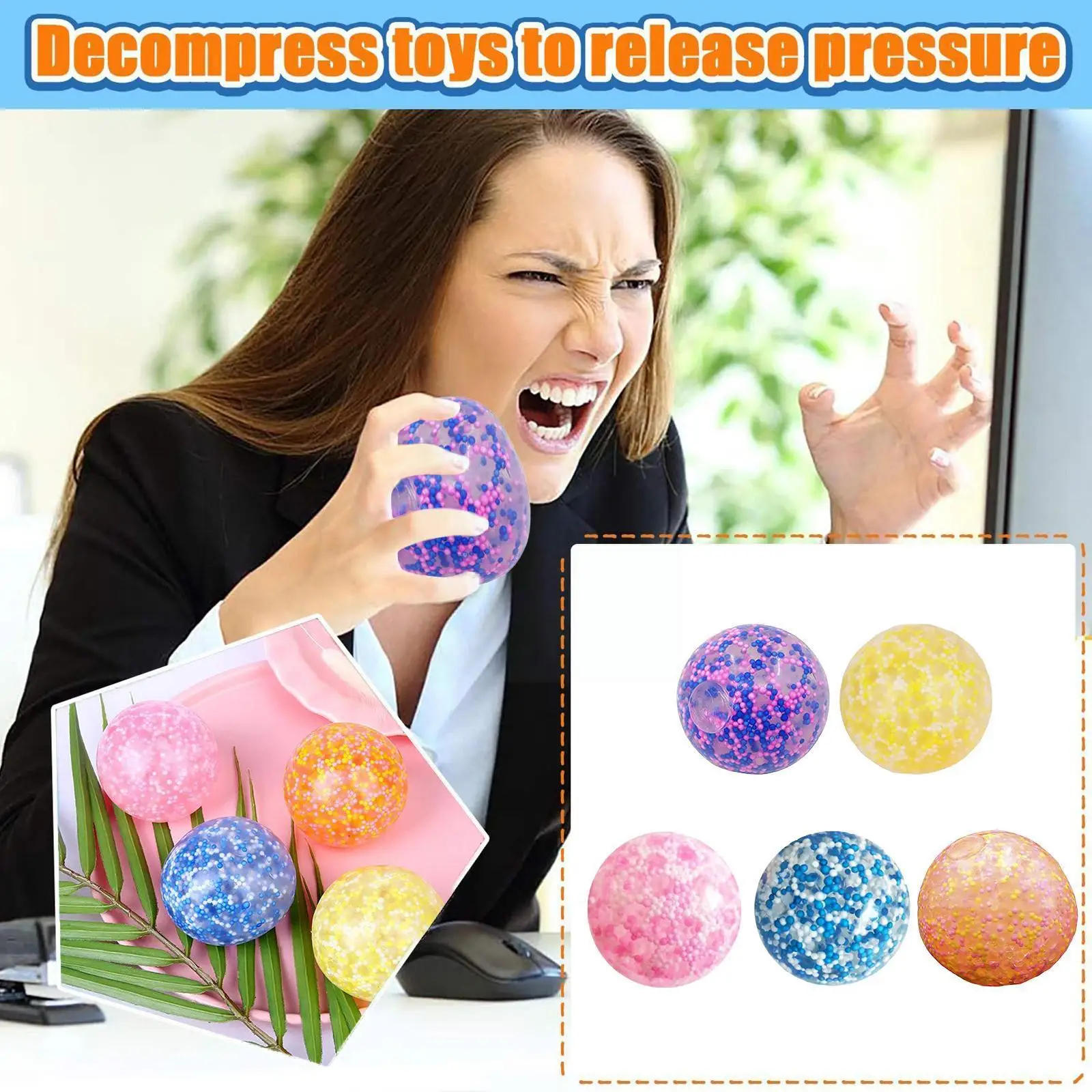 

Stress Relief Squeezing Balls for Kids and Adults Anti-Stress Squishy Color Balls with Water Beads Alleviate Tension Toy T1W9