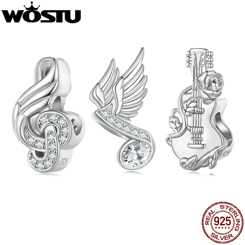 Шарм-бусина для музыкальной гитары из серебра 925 пробы