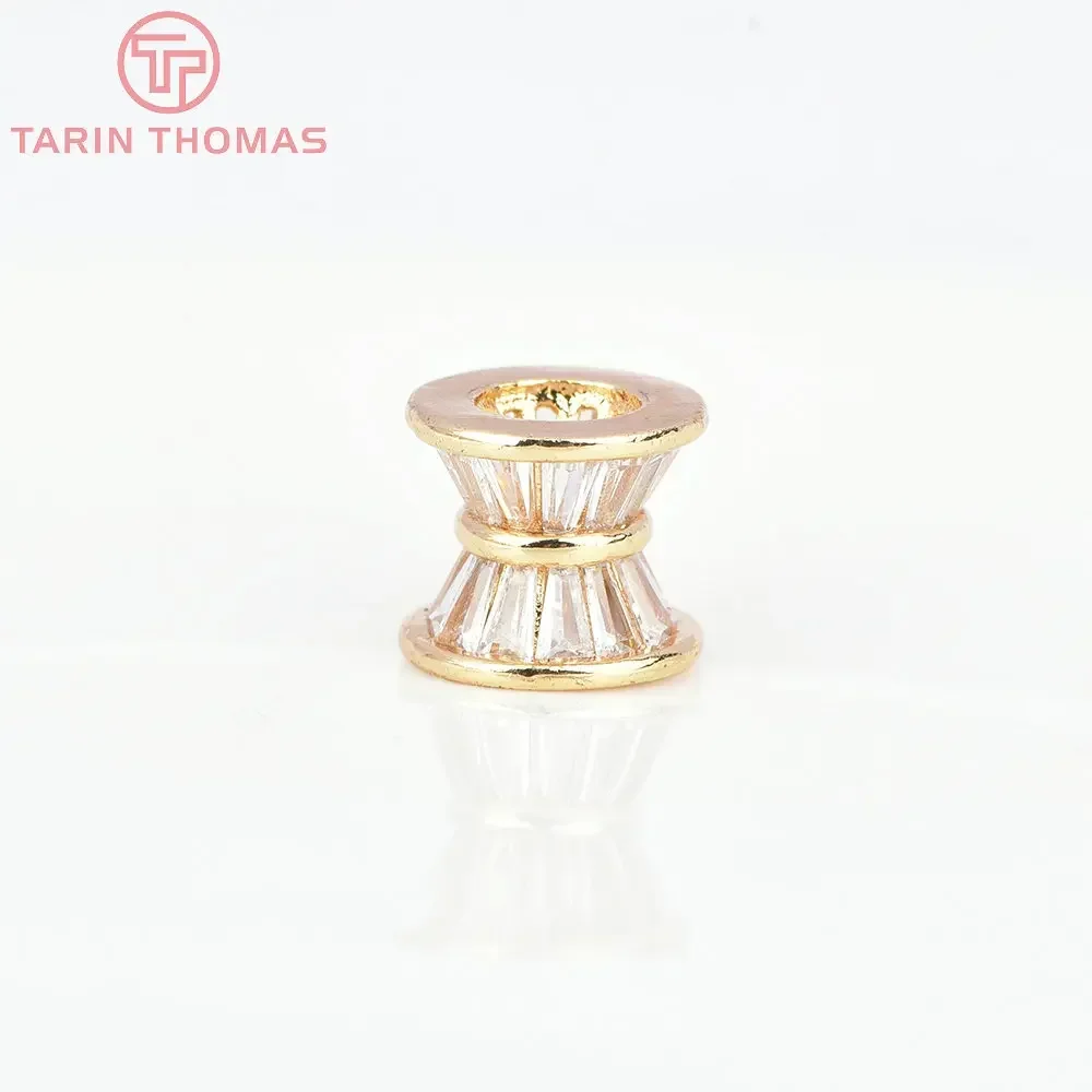 (7098) 4 шт. 10 5x9 мм 24-каратное золото латунь с циркониевыми бусинами в форме барабана