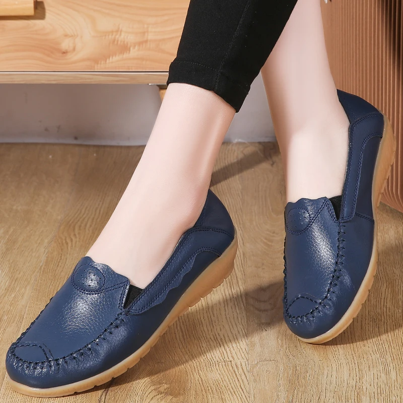 

Women Loafers Patches Stitching Flat Shoes Woman Summer Flats Soft Candy Colors Genuine Leather Moccasins Loafers Shoes New 2022