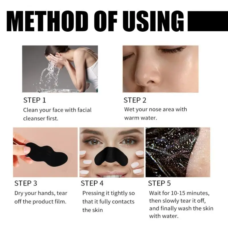 

10pcs Bamboo Charcoal Blackhead Mask Blackhead Spots Acne Cure Mask Nose Sticker Cleaner Nose Pore Deep Clean Strip Nose Patch