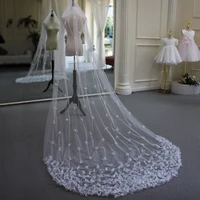 V661 Luxurious Wedding Bridal White Long Veil One-Layer Tulle Appliqued Bride Veil with Hair Comb Women Marriage Accessories
