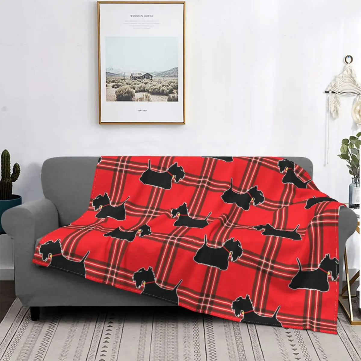 

Ultra-Soft Fleece Scottie Dog Tartan Plaid Throw Blanket Warm Flannel Scottish Terrier Blankets for Bedroom Car Couch Quilt