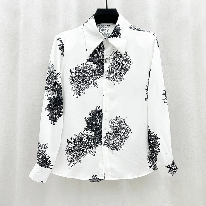 

Men's New Personalized Tops Sequin Small Dot Shoulder Pad Shirts Long Sleeve Ins Print Pattern Art Abstract Leisure 21Z1312