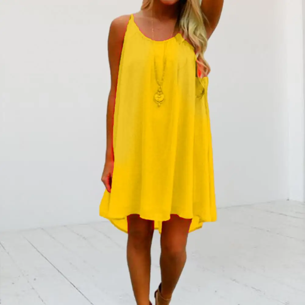 

Summer Dress Mesh Stitching Sling Dress Beach Loose Suspender Dress