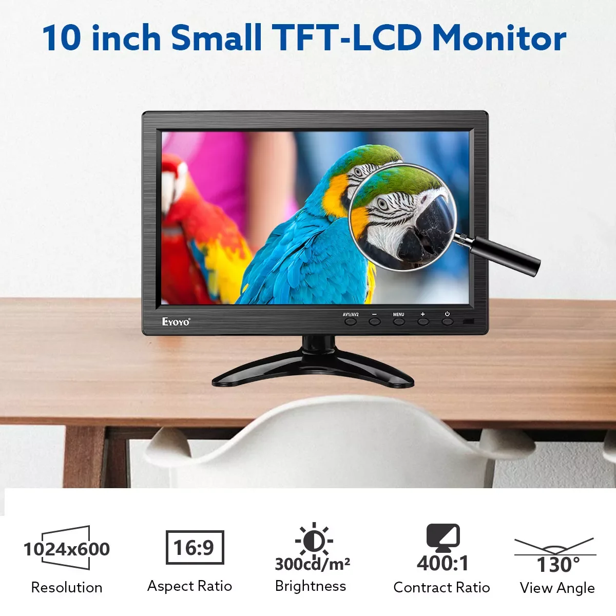 

Новый 10-дюймовый монитор 1024x60 0 дисплей HD TFT светодиодный экран Поддержка AV VGA BNC видеовход для CCTV DVD ПК DVR с динамиком