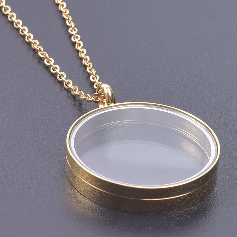 25/30mm Round Glass Locket Pendant Necklaces For Women Men Accessories Long Chain Neck Stainless Steel Necklace Lockets Jewelry images - 6