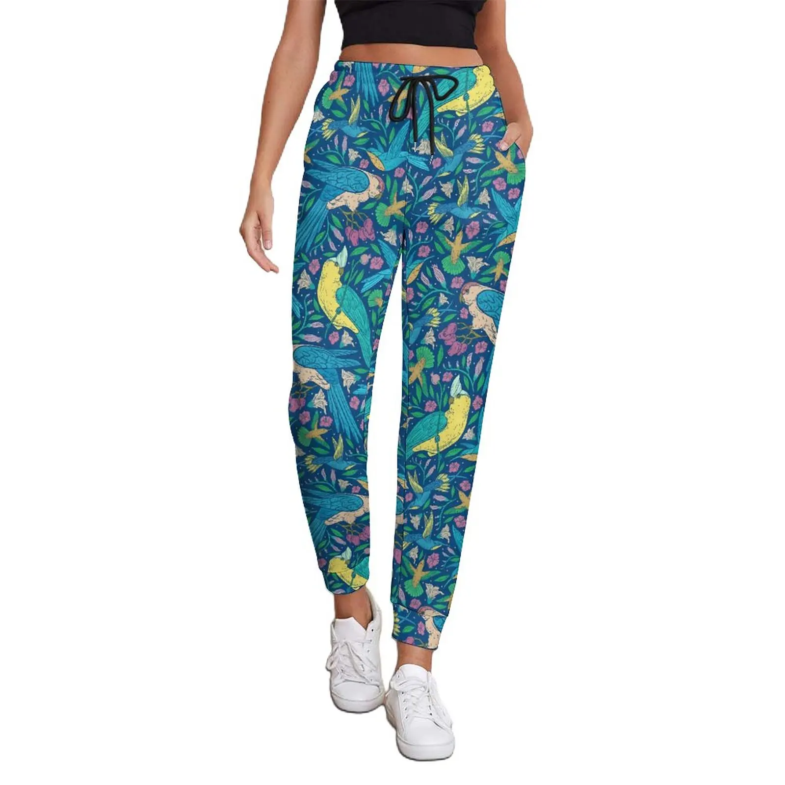 

Tropical Birds Print Baggy Pants Womens Colorful Flowers Aesthetic Sweatpants Autumn Classic Custom Trousers Big Size 3XL