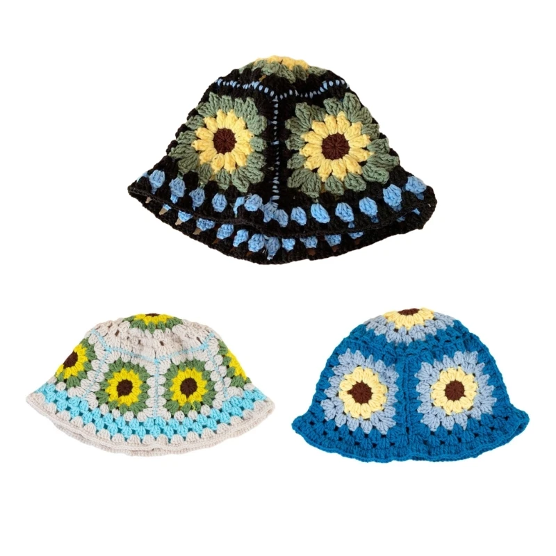 Модная вязаная крючком шляпа-ведро с цветком для женщин летняя и весенняя