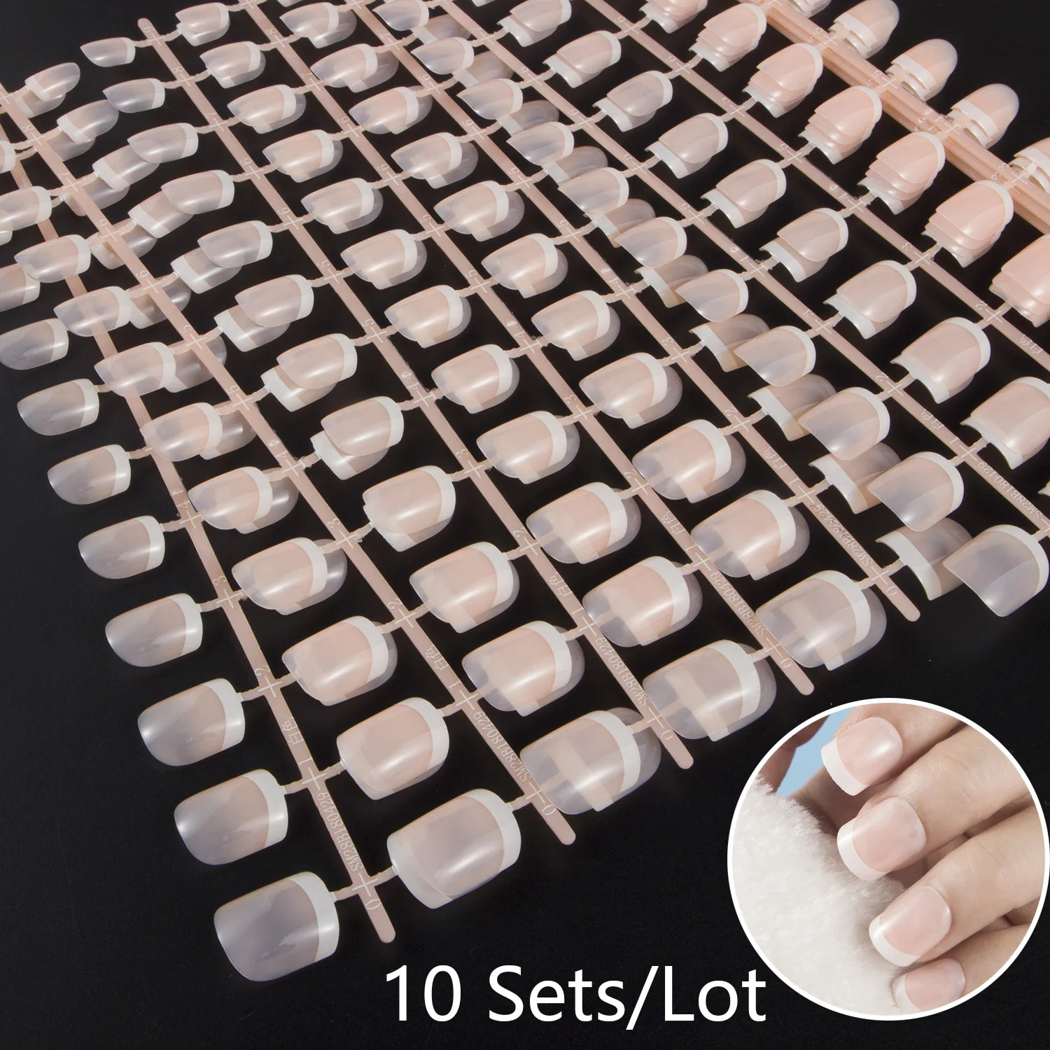

10 Sets/Lot French Style Coffin Ballerina False Nail Press on Short Fake Nail UV Coat Duable Nail Tips Full Cover Nails