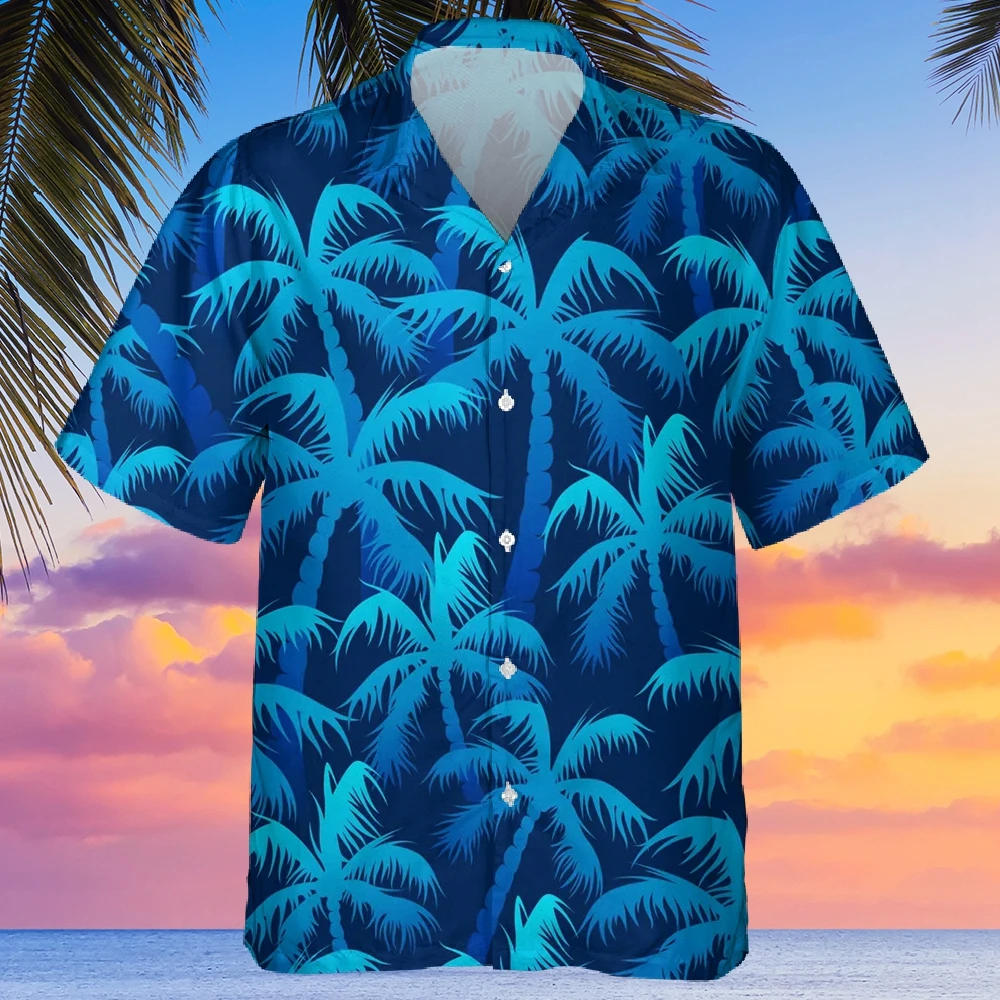 

Colorful 3D Coconut Tree Print Mens Hawaiian Shirts Retro Short Sleeve Loose Casual Beach Summer Vacation Oversized Aloha Shirt