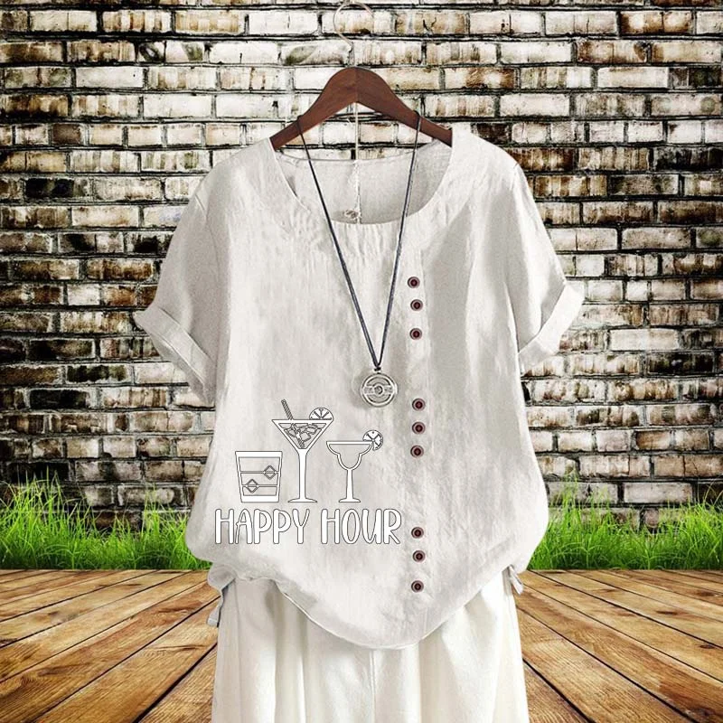 

New Summer Fashion Women Graphic Print Linen T Shirt Casual Loose Plus Size Round Neck Short Sleeve Shirt Top XS-5XL