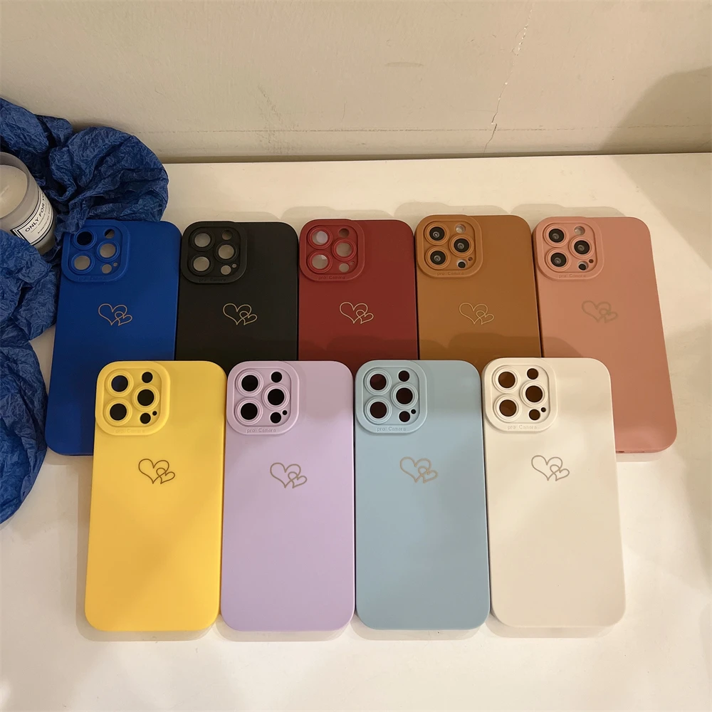 Cute Love Heart Square Candy Silicone Case for iPhone 13 12 11 Pro Max X XR XS 7 8 Plus SE 2020 Soft Shockproof Bumper Cover | Мобильные