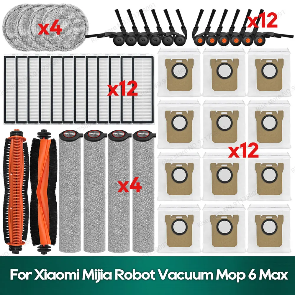 Фото Совместимый комплект аксессуаров для робота-пылесоса Xiaomi Mijia Robot Vacuum Mop 6 Max: основная щетка, фильтр, мешок для пыли, роликовая насадка, сменные детали. №1