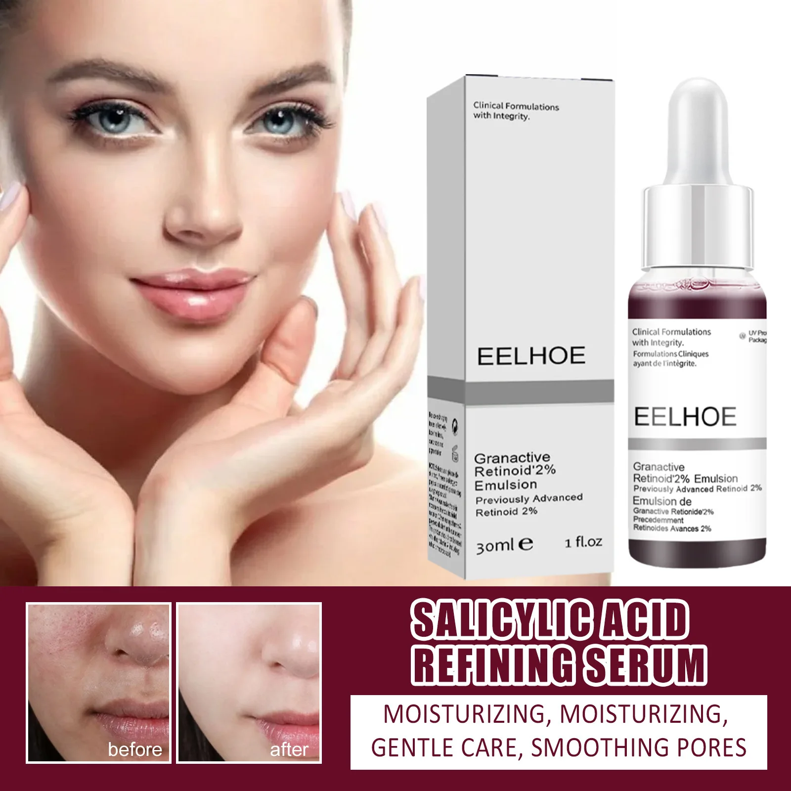 Salicylic Acid Shrink Pores Serum Fruit Acid Exfoliating Moisturizing Nourish Smooth Pores Repair Essence Products Skin Care 30g