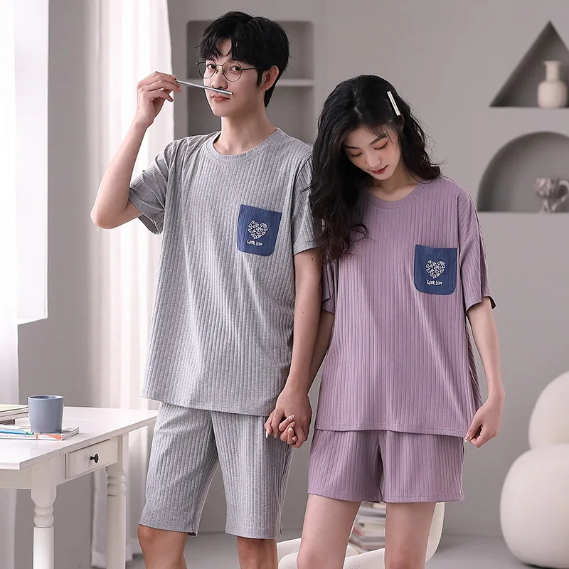 Youth Couple's Pajamas Summer Shorts Modal Soft Breathable Men and Women Matching Lounge Wear Korean Fashion Sleepwear Pjs images - 6