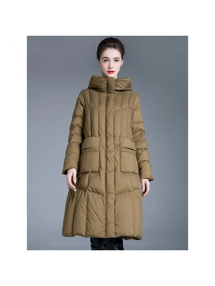 Europe Fashion Long Hooded Thicked 90 White Duck Down Coats Women's 2022 Winter New Loose Warmer Bread Cloth Jackets