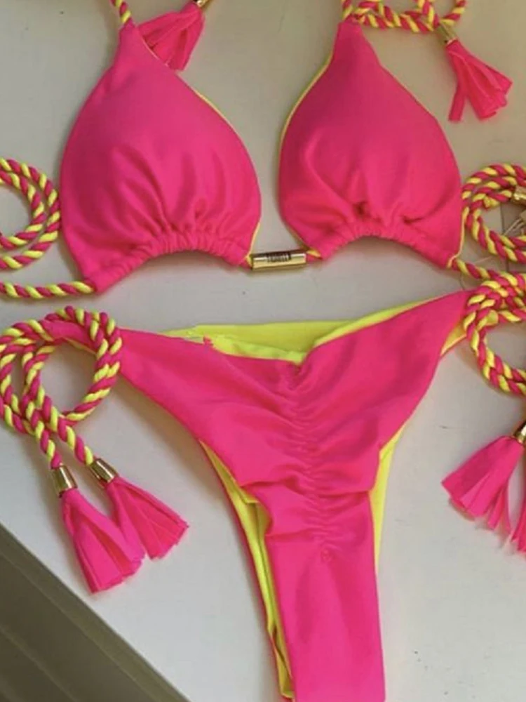 RUOTONGSEPT 2023 Женский Комплект Микро-бикини Двусторонний Тканевый Треугольный