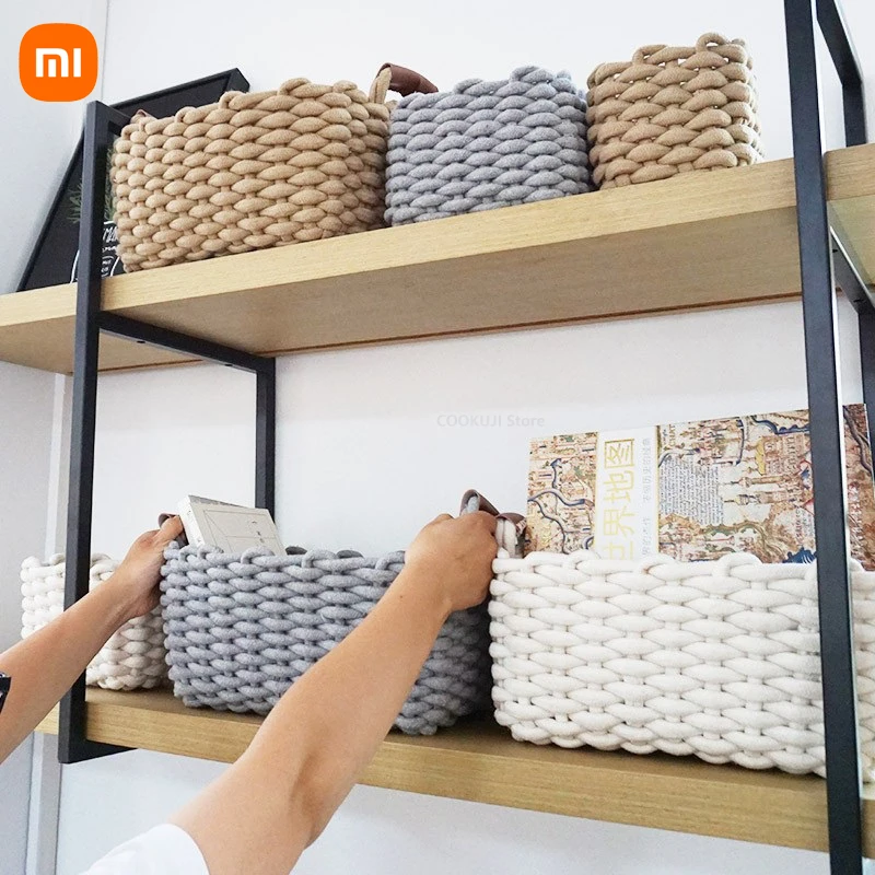

Xiaomi Hand-woven Storage Baskets Cotton Rope Weaving Box Sundries Cosmetic Organizer Desktop Storages Basket Panier Rangement