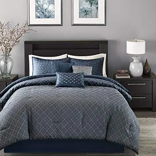 

Park Biloxi Jacquard Comforter Set - Modern Geometric Design, All Season Down Alternative Cozy Bedding with Matching, Shams, Dec