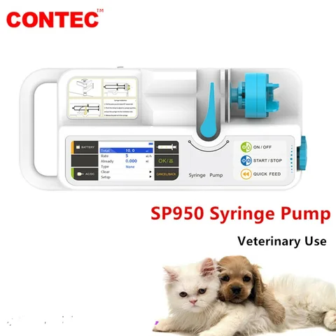 Шприцевой насос CONTEC SP750/SP950, инфузионный насос для медицинского и ветеринарного применения, с ЖК-дисплеем, с сигнализацией в режиме реального времени и перезаряжаемой батареей