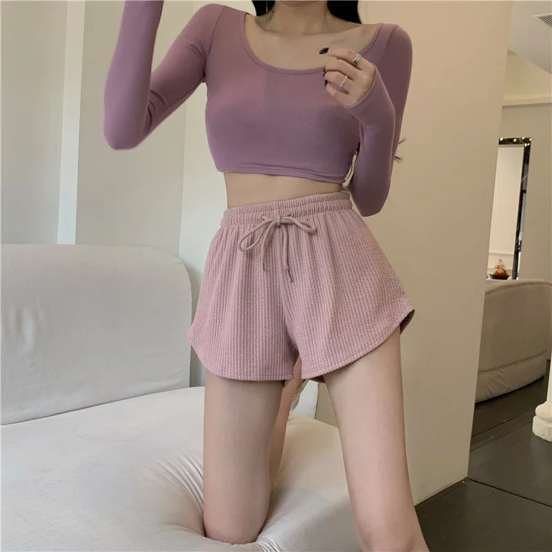Brandy Womens Shorts Spring Summer 2023 Loose Cotton Casual Korean Sport Wide Leg Pants Drawstring Elastic Waist Bikers Shorts