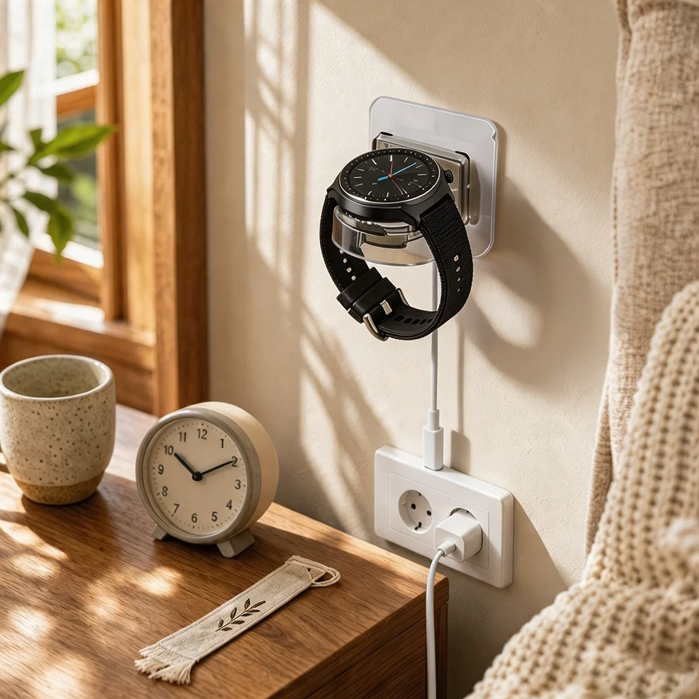 Фото Настенный держатель-подставка для зарядки умных часов Apple и Samsung Galaxy Watch, без необходимости сверления, прозрачный органайзер-док-станция. №5
