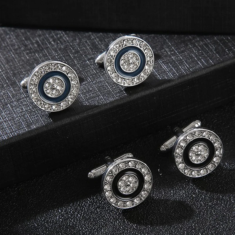 

1pcs New round blue crystal zircon Cufflinks fashion men's shirt French Cufflinks