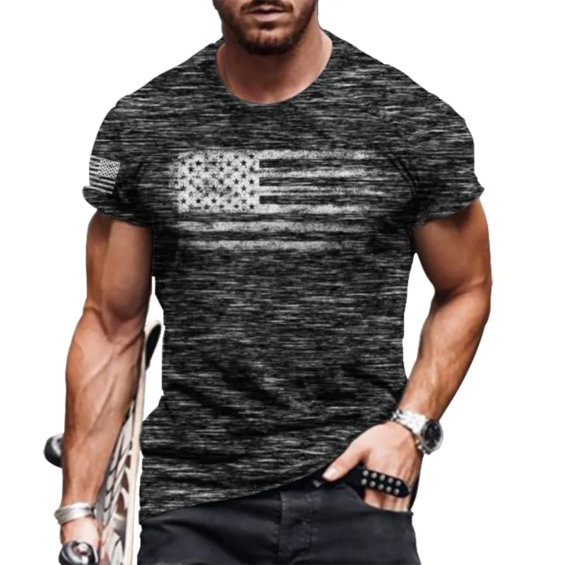 

Summer fashion o-neck men's oversized T-shirt short sleeve 3d flag print sports fitness T-shirt loose and breathable