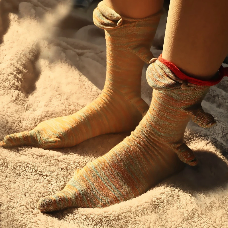 10 Pairs Cartoon Chameleon Crocodile Merry Christmas Socks Cotton Sweat Absorbent Middle Tube Unisex Floor Socks Autumn Winter