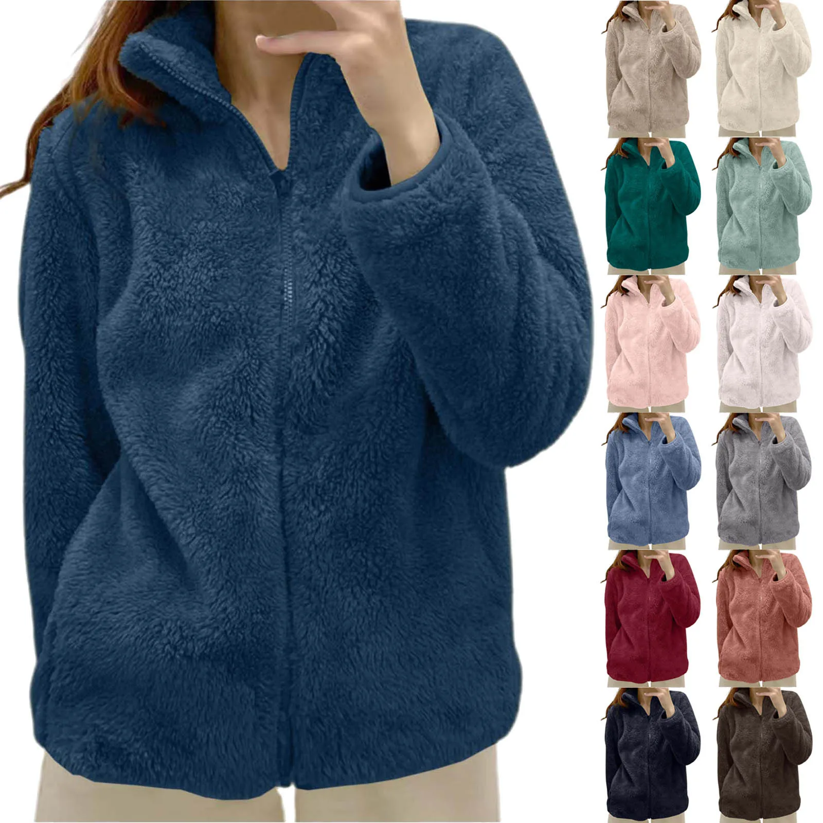Женская плюшевая утолщенная теплая куртка модная однотонная шерстяная флисовая