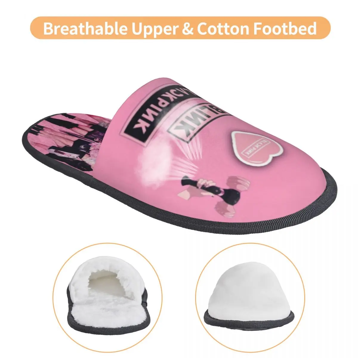 Изготовленные на заказ Kpop Bp черные розовые домашние тапочки из мягкой пены с