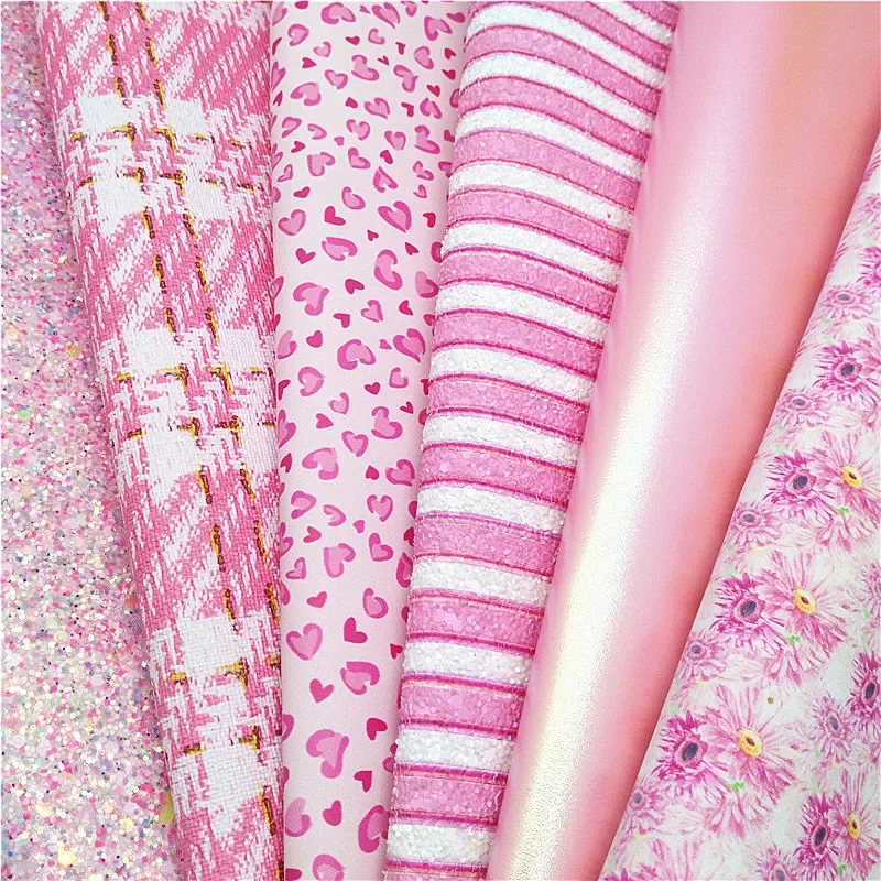 Розовые Блестящие Кожаные полосы сердца под заказ искусственная кожа