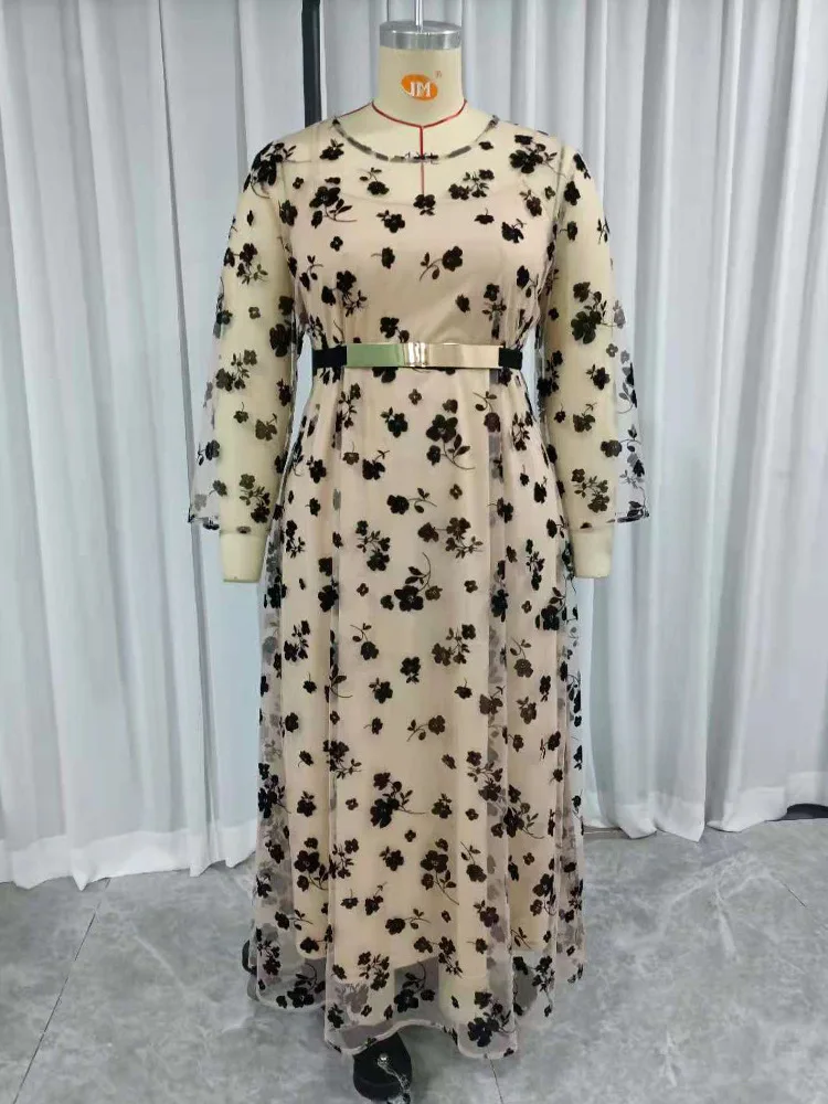 Plus Size Women's Dress 2023 New Large Round Neck Printed Long Sleeve Loose Dress Fashion Elegant Casual Robe Female Clothes