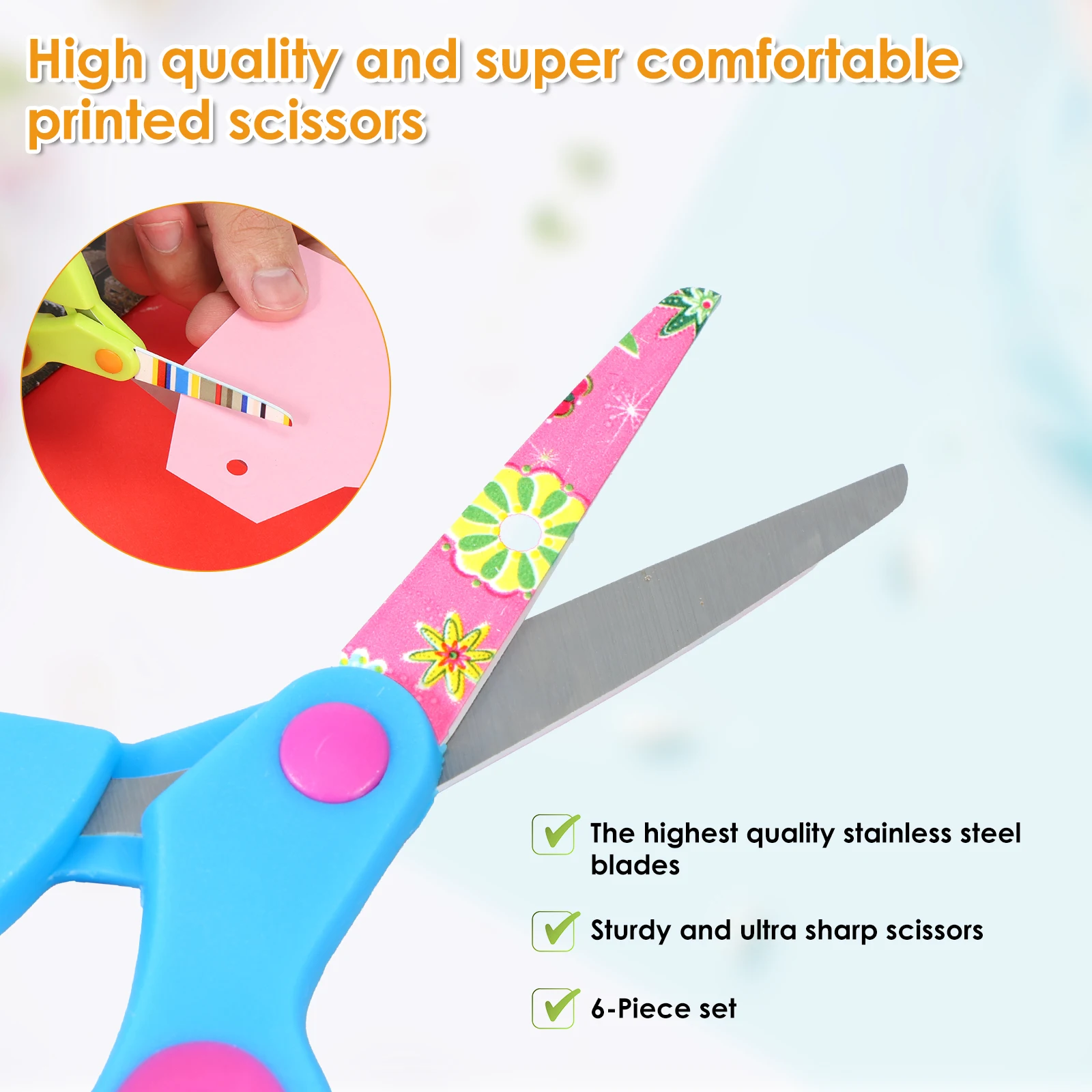 6 шт. детские ножницы из нержавеющей стали с удобным захватом