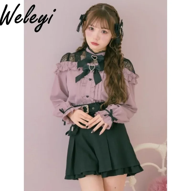 Милый японский милый топ Kawaii с длинным рукавом Koszule I Bluzki женская летняя Милая