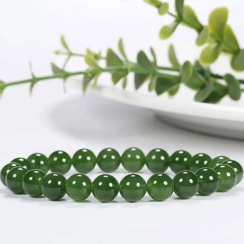 

Hetian Jade Round Bead Bracelet Natural Jasper Green Fashion Women's 10mm Jade Stone Bracelet Jewelry Gift Drop Shipping