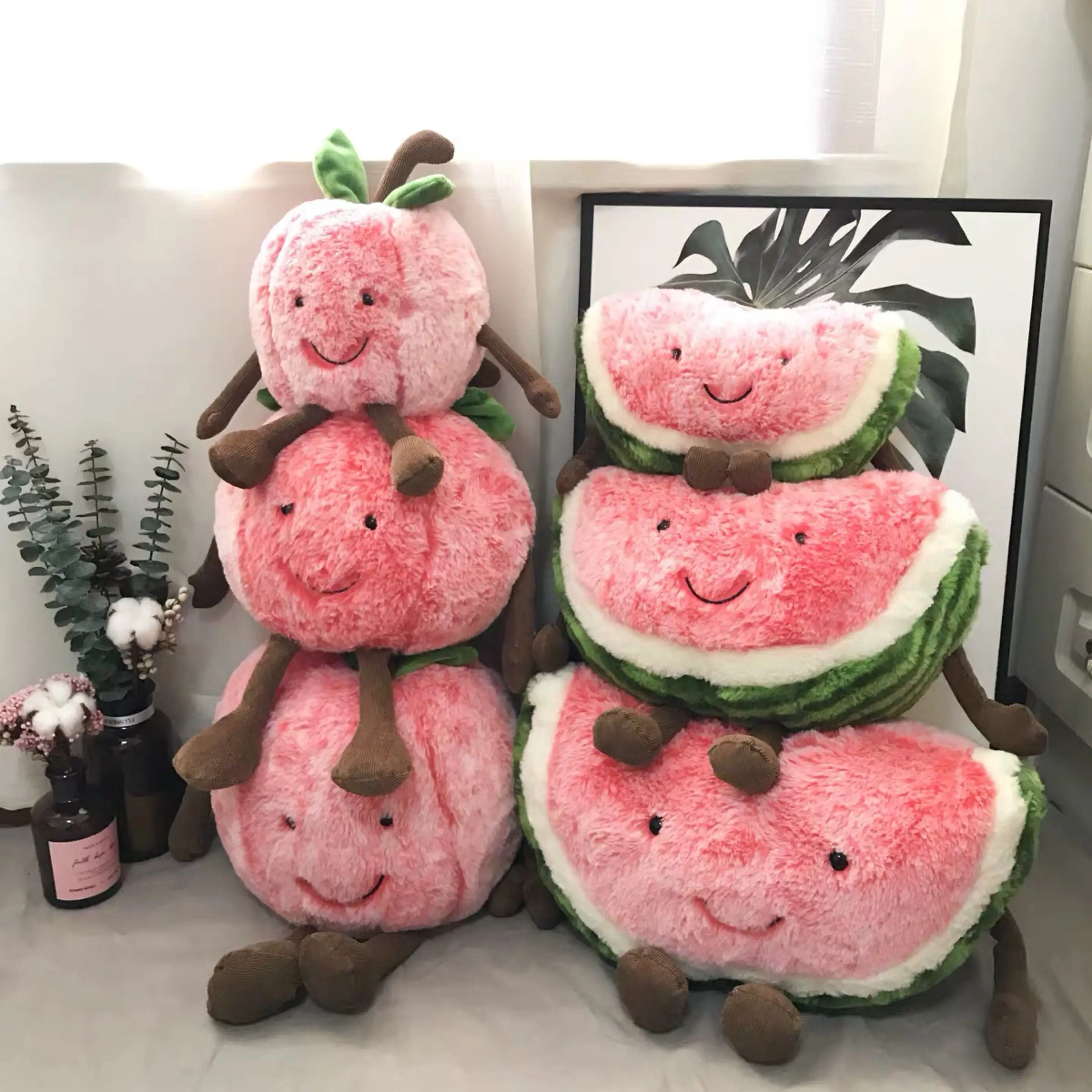 

Creative Hot Cute Sales Expression Watermelon Cherry Plush Toy Doll Home Decoration Fruit Pillow Doll A Gift for A Friend