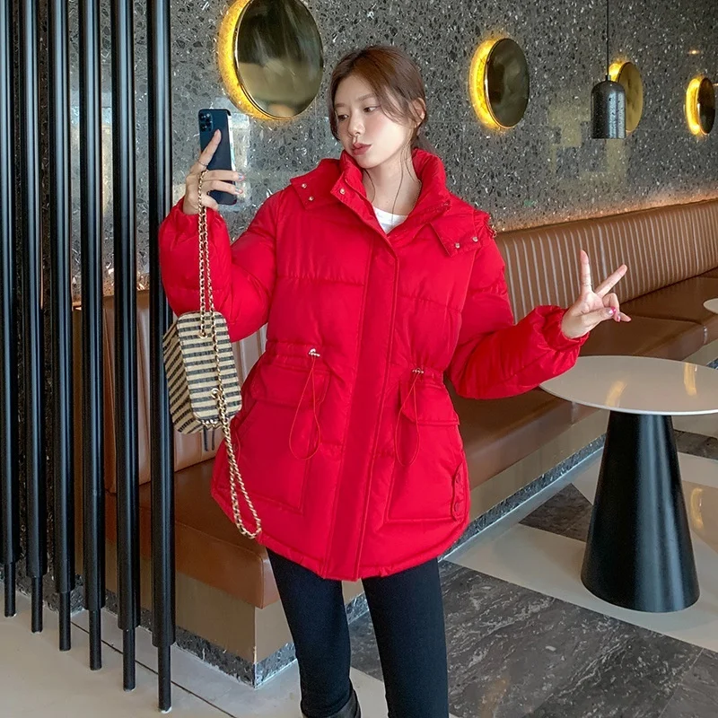 GRELLER 2022 New Women Winter Thick Hooded Down Jacket Cotton Warm Padded Parkas For Women Winter Coat Clothes Korean Style