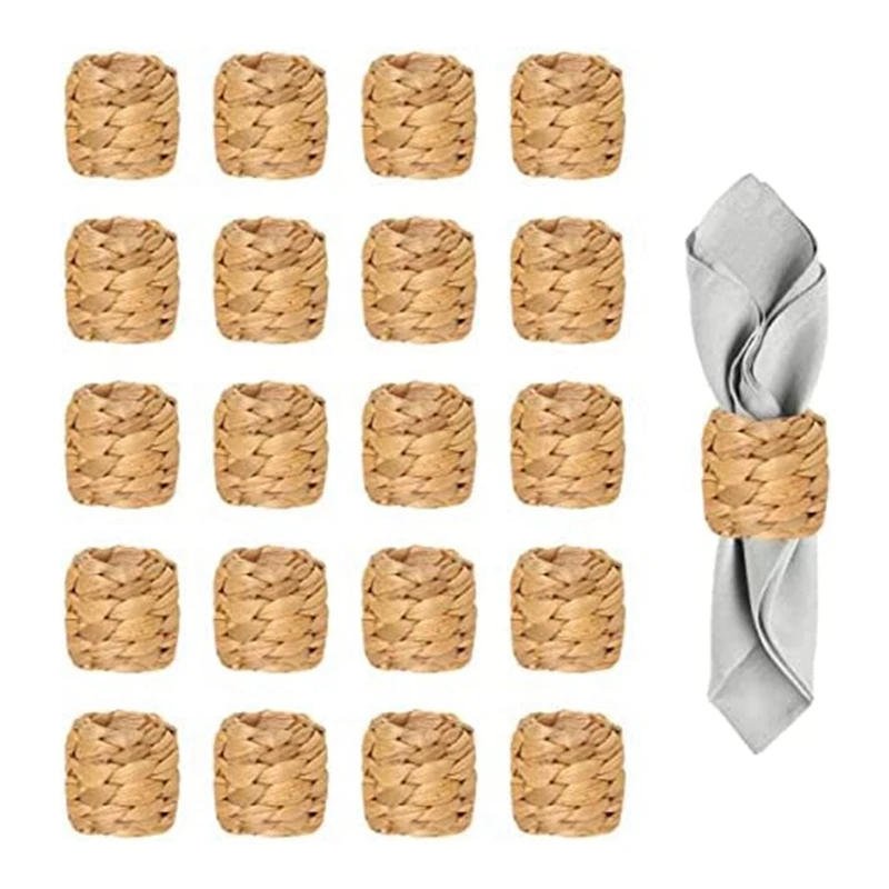 

20Pcs Round Woven Napkin Rings, Wicker Napkin Ring By Natural Water Hyacinth, Handmade Napkin Holder