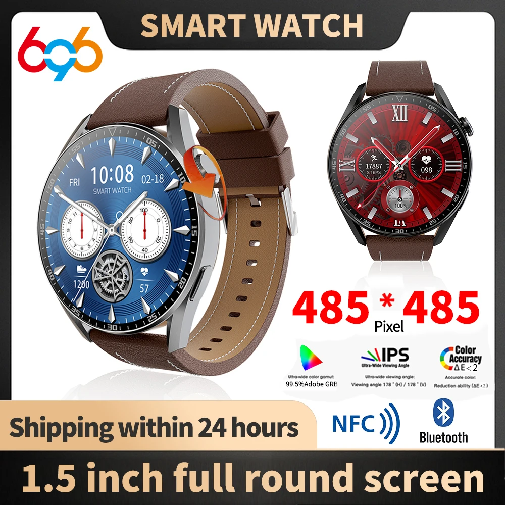 

1.5 inch 485*485 Big Screen Blue Tooth Call Smart Watch Waterproof NFC Smartwatch Men ECG Blood Pressure Fitness Tracker PK GT3