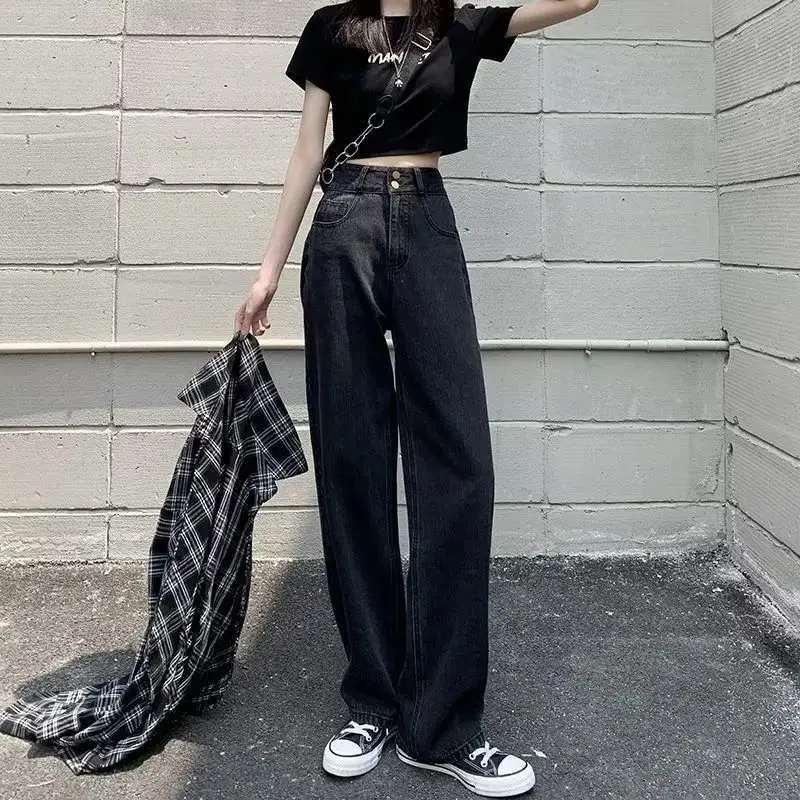 

Women Wide-Leg Jeans 2023 New Spring and Autumn High Waist Loose Straight Mop Long Denim Pants Fashion Korean Ins High Street